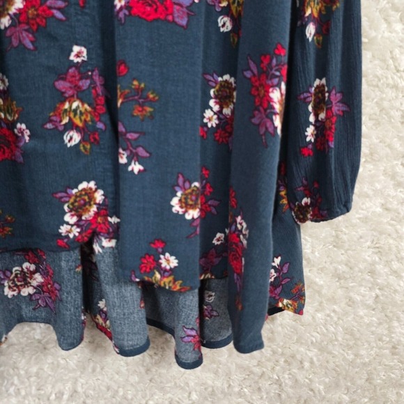 Free People Top Small Blue Flower Swing Tunic Keyhole Oversized Boho Beach Dress - Picture 3 of 14